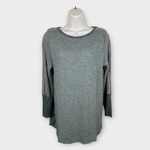 Soft Surroundings Bailey Thermal Gray Blue Long Sleeve Top Small